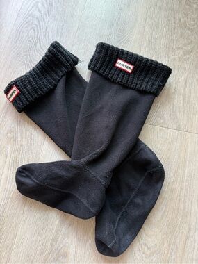 Hunter Black Fleece Boot Socks with Ribbed Cuff and Logo Size M